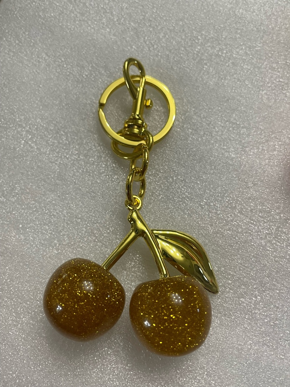 Large Gold Cherry Keychain - Sparkling Fruit Charm